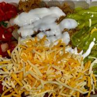 Meat Bowl · Choice of meat with rice, choice of beans, cheese, sour cream, pico de gallo, and guacamole ...