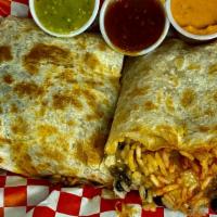 Bean Cheese And Rice Burrito · Choice of beans, melted cheese, and rice wrapped in flour.
