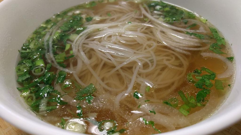 Phở No Meat · Rice noodles and beef broth.