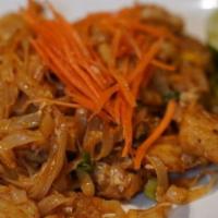 Pad Thai · Gluten Free. Contain Nuts. Thin rice noodles stir-fried with chicken, egg, scallions, onions...