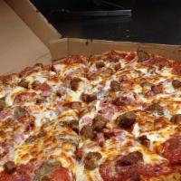 Meatlovers  Pizza  Pepperoni Sausage Meatballs And Bacon: Sorry No Substitutions On This Item · MEAT LOVERS  Pizza  Pepperoni Sausage Meatballs and Bacon: Sorry No Substitutions on this item