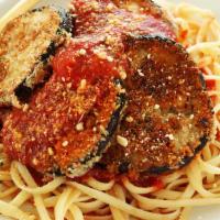 Eggplant Parmigiana  Dinner · Served with Side of Pasta.