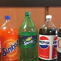 2 Liter Bottle Soda · Choice of Pepsi, Root Beer or 7UP, Coca Cola or Orange, Mtn Dew