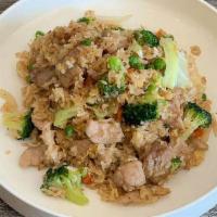 Thai Fried Rice · Fried rice with choice of protein, egg, onion, broccoli, cabbage, and pea and carrot.