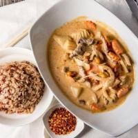 Massaman Curry · Gluten-free, contain: fish, peanut. Onion, potato, carrot, peanut, coconut milk, served with...