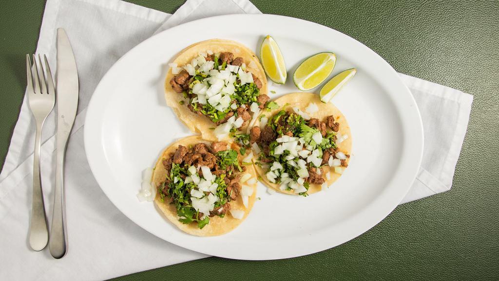Street Tacos · Onions, cilantro and limes.meats,asada,chicken, pastor, and chorizo