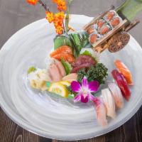 Sushi Sashimi Combo · Chef's choice of five pieces assorted sushi, seven pieces sashimi and a spicy tuna roll.
