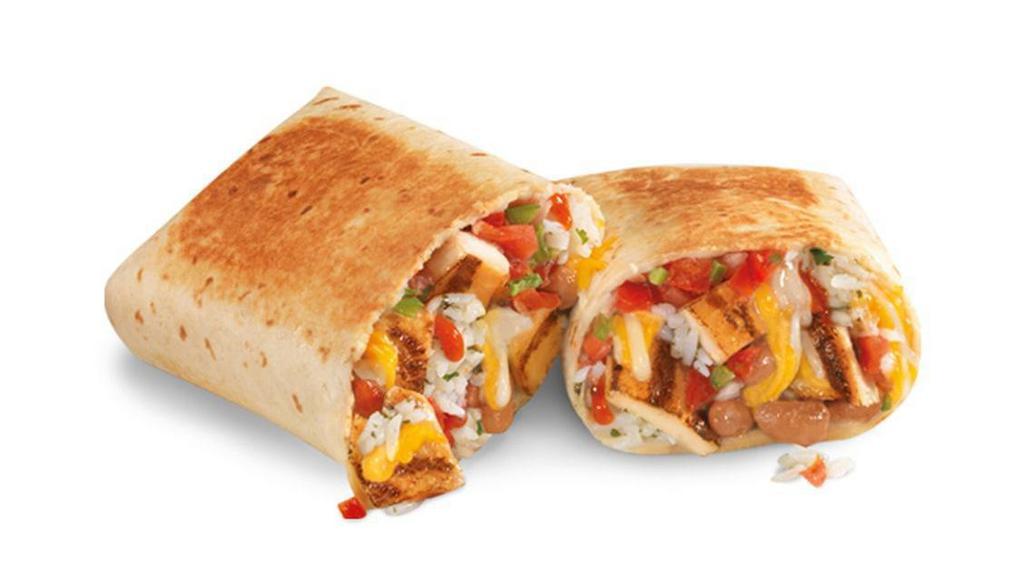 The Grilled Burrito · Charbroiled chicken, or charbroiled steak or beef , cilantro-lime rice, pinto beans, 4-cheese blend, hot sauce, and pico de gallo in a grilled tortilla.