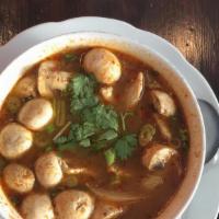 Tom Yum(Large) · Distinct hot and sour flavors with fragrant spices of lemongrass karlime leaves, glareal, li...