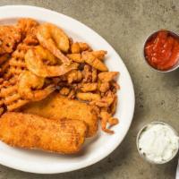 Seafood Platter · A massive combination of beer battered Alaskan cod, fried prawns and succulent clam strips, ...