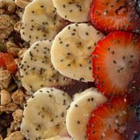 Acai Bowl · Acai berry, mango, blueberries, dates, topped with fresh strawberry, banana, blueberries,. g...