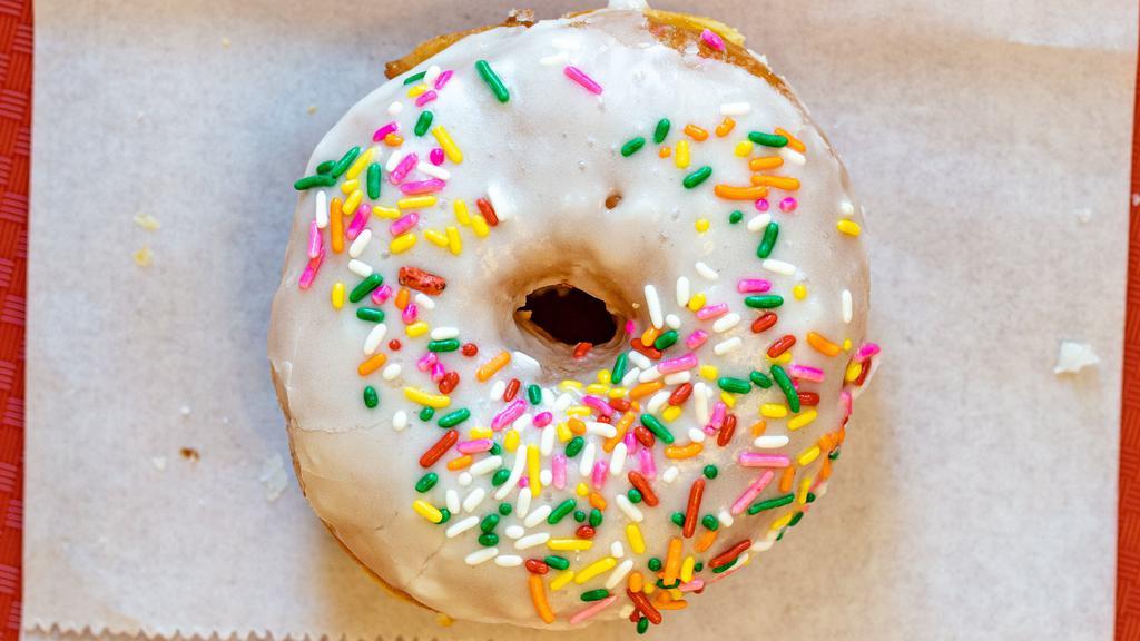 Vanilla Sprinkle Raised Donut · not gluten free