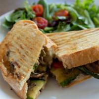 Veggies And Havarti · Zucchini, Red Bell Peppers, and Spinach on toasted Pain Rustic. Served with side of house sa...