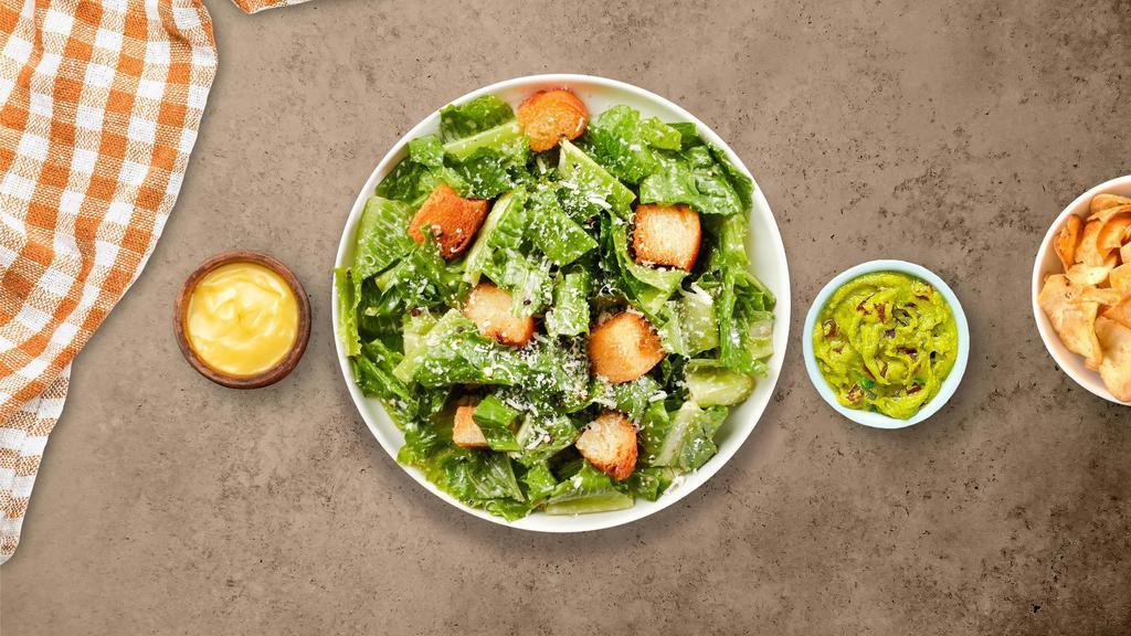Chunky Chicken Caesar Salad · Romaine lettuce, grilled chicken, house croutons, and parmesan cheese tossed with caesar dressing.