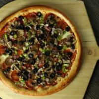 Classic Combo · The works! Pepperoni, sausage, mushrooms, green peppers, onions, and black olives.