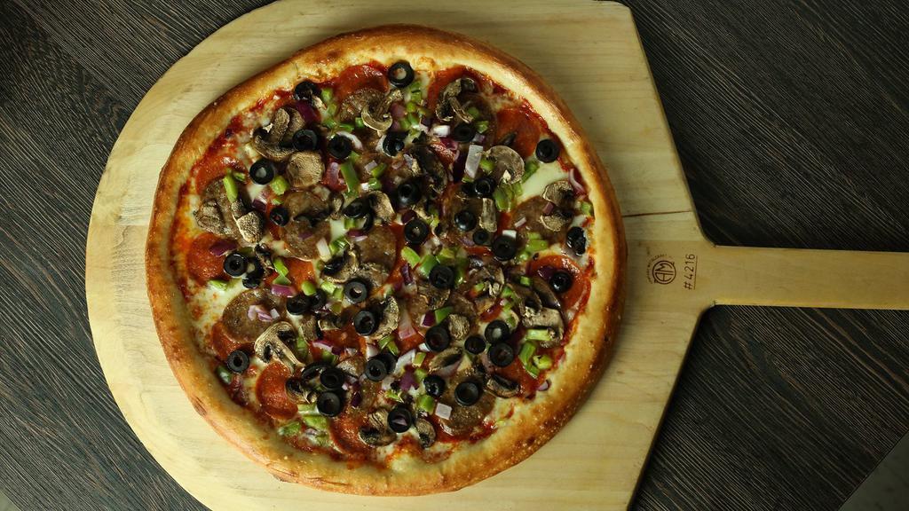 Classic Combo · The works! Pepperoni, sausage, mushrooms, green peppers, onions, and black olives.