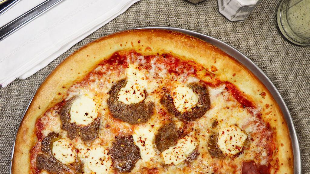 Spicy Meatball · Our famous homemade sliced spicy meatballs, ricotta, and red chile flakes.