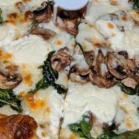 Bianco E Verde · White pie with spinach, mushrooms, and ricotta.