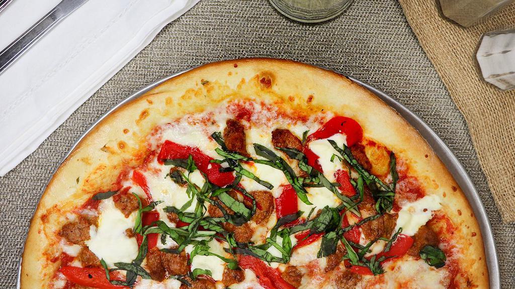 Fat Tony · Spicy crumbled sausage, roasted red peppers, ricotta and fresh basil.