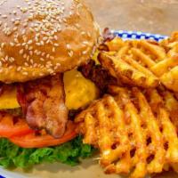 Bacon Cheeseburger · 8 oz. of ground sirloin, char-broiled and served on a fresh sesame bun with lettuce, tomato,...