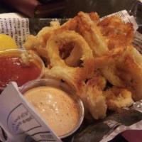 Calamari · Seasoned and fried baby squid.