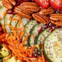Superfood Salad · Multigrain bread, avocado, beet, carrot, cucumber, spinach, greek yogurt, cayenne pepper, hi...