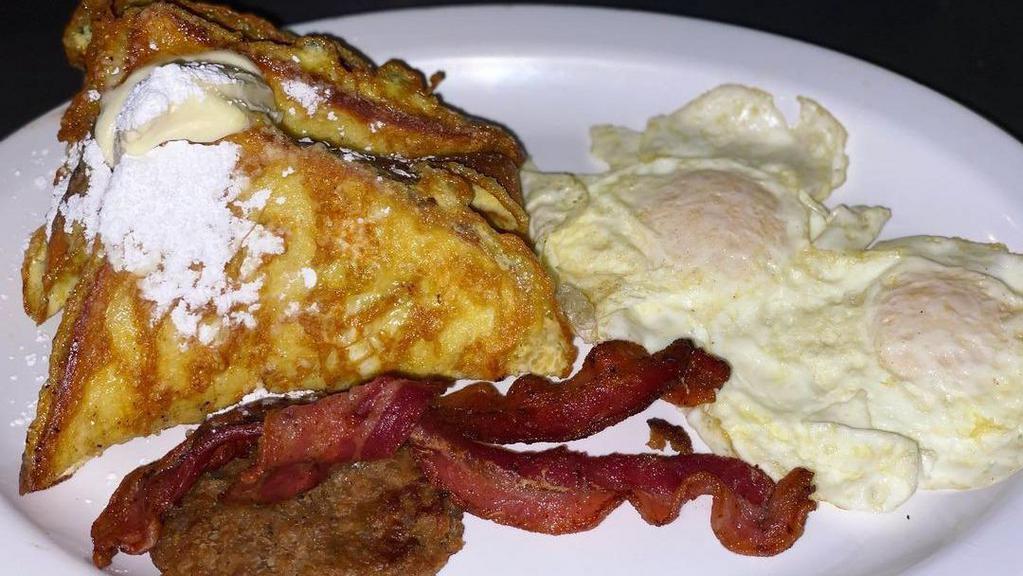 Valley · Two eggs, two Texas French toast two bacon, one sausage.