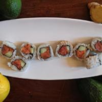Spicy Salmon Hand Roll · Spicy salmon and sushi rice wrapped in nori.