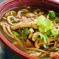 Thukpa (Noodle Soup) · Choice of protein, red or green bell pepper, carrots, yellow onion, garlic, Vegetable broth ...
