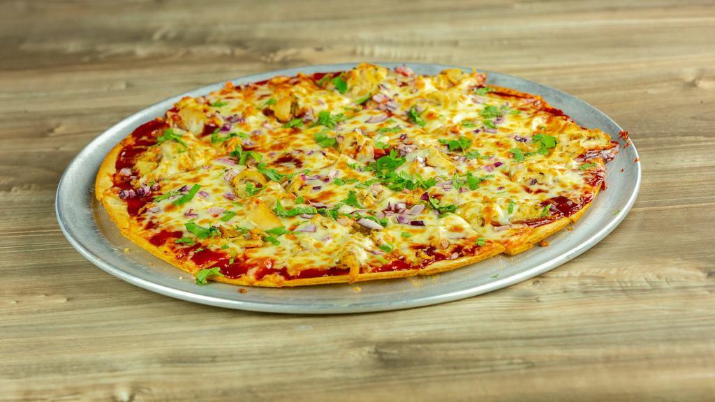 Bbq Chicken Pizza  · bbq sauce | chicken | red onion | cilantro