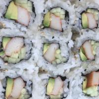 California Roll · A roll that is rolled inside-out with avocado crab and cucumber. (9pieces)