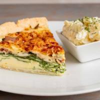 Bacon & Spinach Quiche · Eggs, bacon, Swiss cheese & baby spinach in a buttery crust.