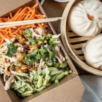 Cold Noodles & Bao (2) · Cold noodles with your choice of shredded chicken or pan seared tofu and any two handmade st...