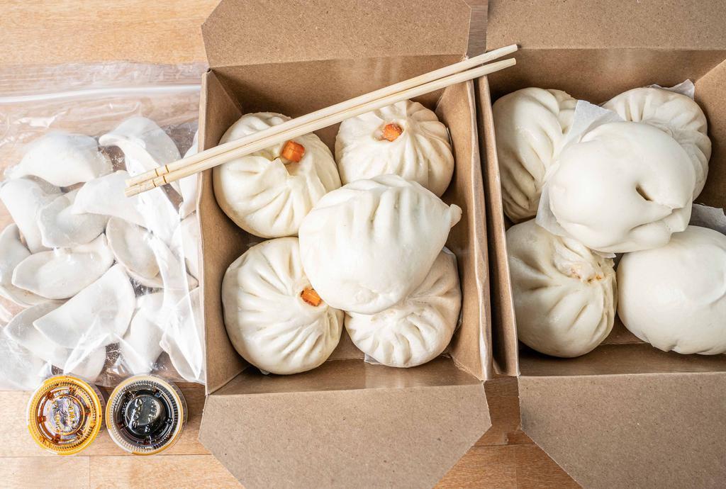 Combo Bag- Flash Frozen Bao & Dumplings · 10 assorted flash frozen bao and a bag of 15 piece dumplings. Includes dumpling sauce and chili oil.