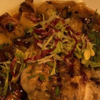 Chicken Al Matone · marinated all natural chicken breast, potato gnocchi, local mushrooms, onion jus