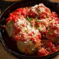 Meatballs · Skillet Baked Italian meatballs, marinara, Romano Cheese