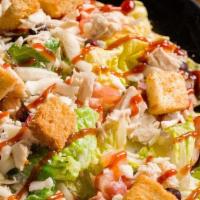 Bbq Chicken Chop Salad · Grilled chicken, bacon, romaine lettuce, Mozzarella cheese, diced tomatoes, black beans, tos...
