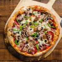 Pride And Joy (Red Sauce) · Pepperoni, sweet Italian sausage, ham, black olives, mushrooms, green bell peppers, extra Mo...