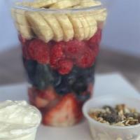 Parfait With Granola · Parfait with vanilla yogurt, blueberries, strawberries and granola.