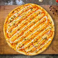 Cheeky Chicken Ranch Pizza · Ranch drizzle, juicy chicken, mozzarella, marinara, chopped garlic, fresh basil, and extra v...
