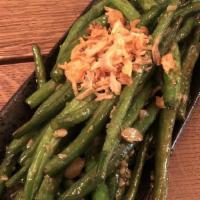 Green Bean · Quick fried green bean top with crispy shallots.