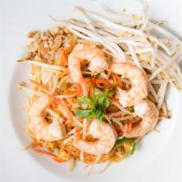 Pad Thai Noodles · Rice noodles sautéed with shrimp, egg, scallions, bean sprouts and ground peanuts.