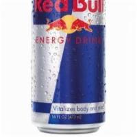 Red Bull 16 Oz · With taurine. Lightly carbonated. 220 calories per can. Vitalizes body and mind. Red Bull en...