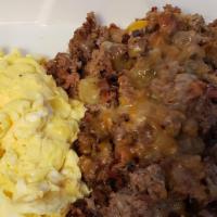 The Big Nevadan Skillet · Seasoned ground beef and bacon with shredded cheese.