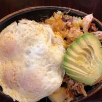 Abc Skillet · Avocado, bacon, chicken and shredded cheese.