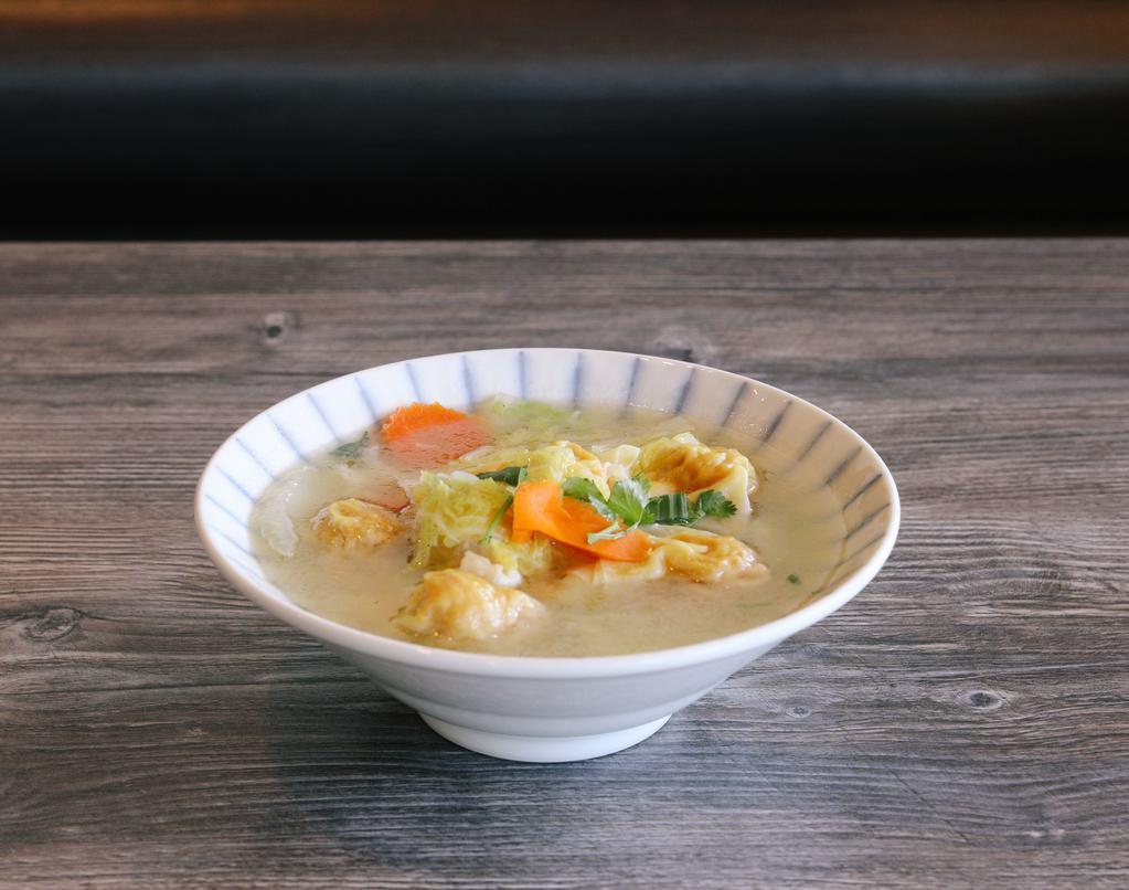 Wor Wonton Soup · Savory broth, house-made pork shrimp wontons with chicken and vegetables.