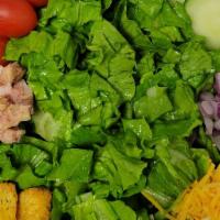 Chicken Salad · Our Fresh Salad Served with Choice of Fried or Grilled chicken, tomatoes, onion, bacon, chee...