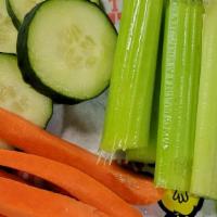Veggie Sticks · Served with cucumber rounds, carrot and celery stick and ranch OR blue cheese.