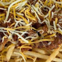 Small Chili Cheese · Our golden shoestring fries topped with our homemade chili and cheese!