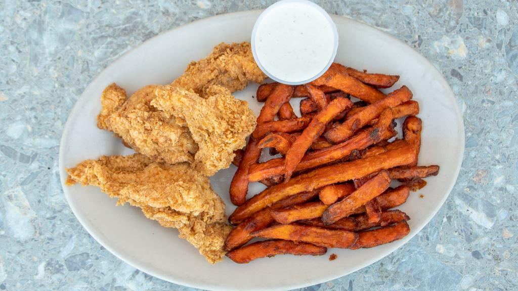 Homemade Chicken Tenders (3) · Served with ranch or bbq sauce.